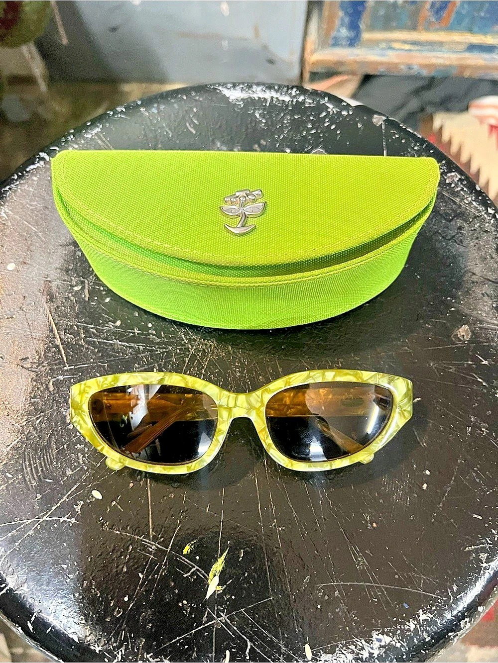 Crap Eyewear Kiss of Dune Green Cat-Eye Sunglasses with Case
